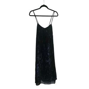 Madewell Navy Blue Crushed Velvet Slip Dress Criss Cross Back Midi Size M